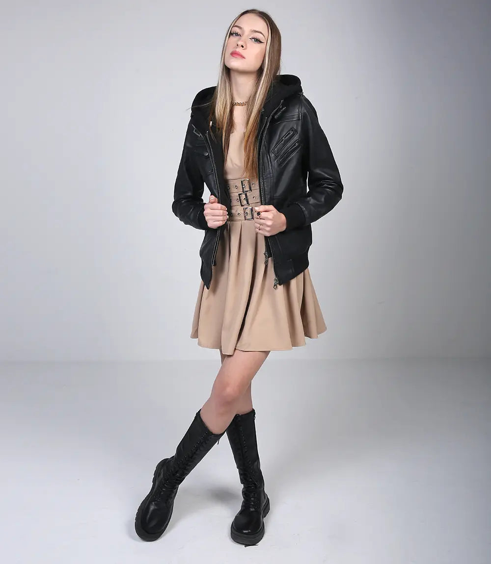 Women's Black Bomber Leather Jackets