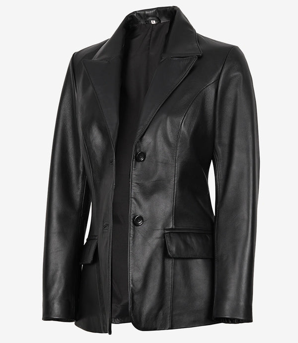 Vicenza Women's Black Two Button Leather Blazer