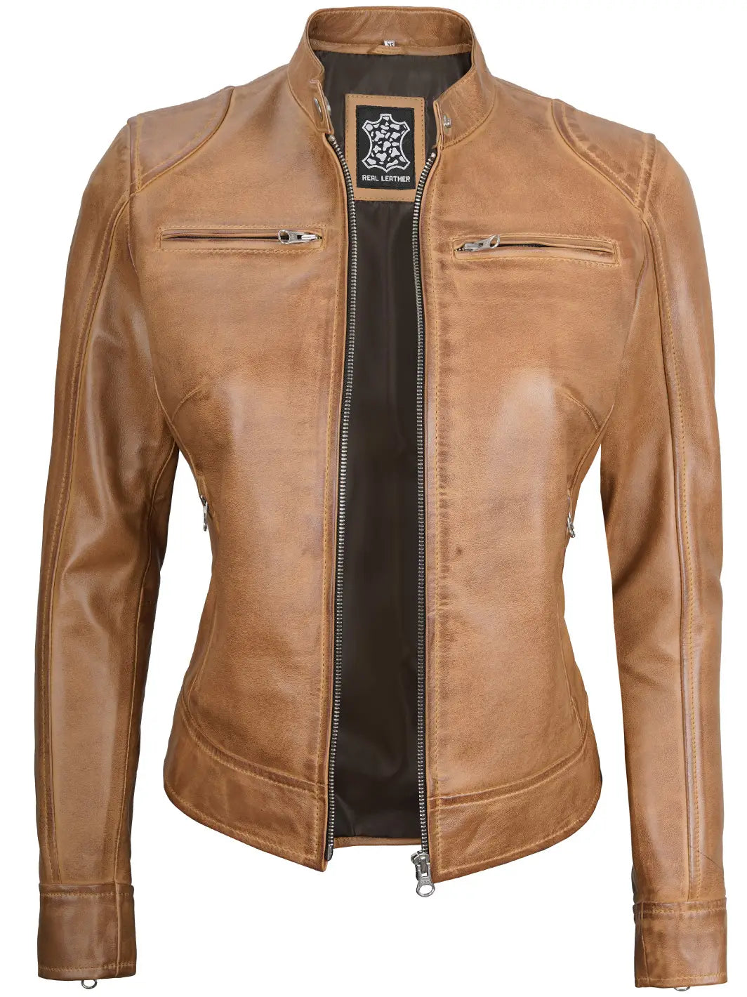 Women cafe racer leather  jacket