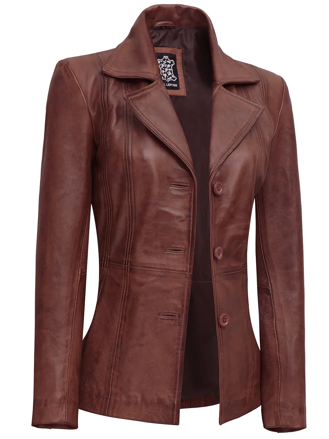 brown leather blazer womens