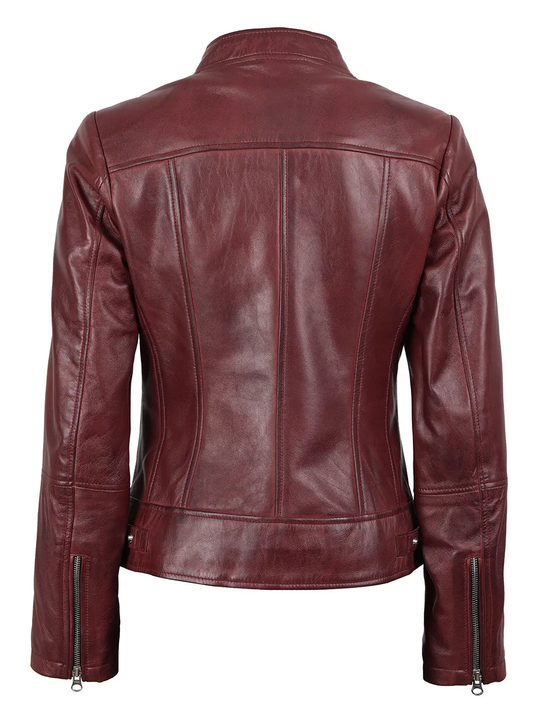 Maroon leather jacket on a white background