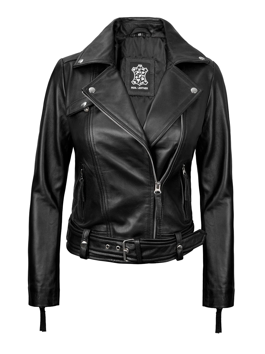 Womens Black Biker Real Leather Jacket