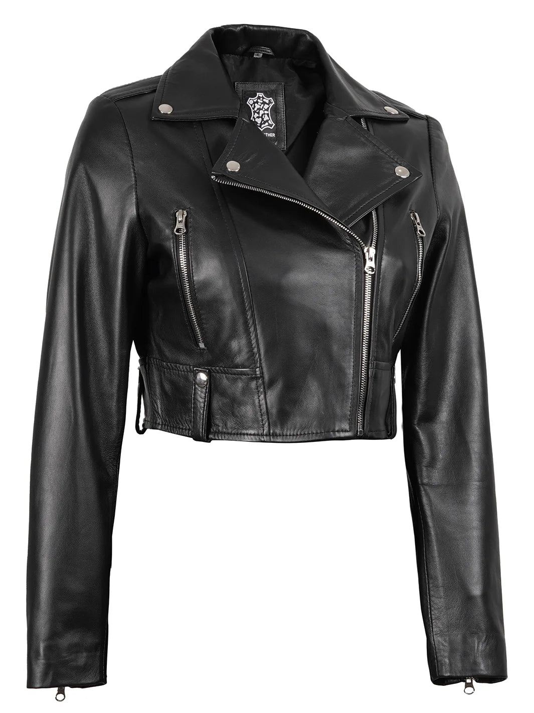 Womens Black Cropped Leather Jacket