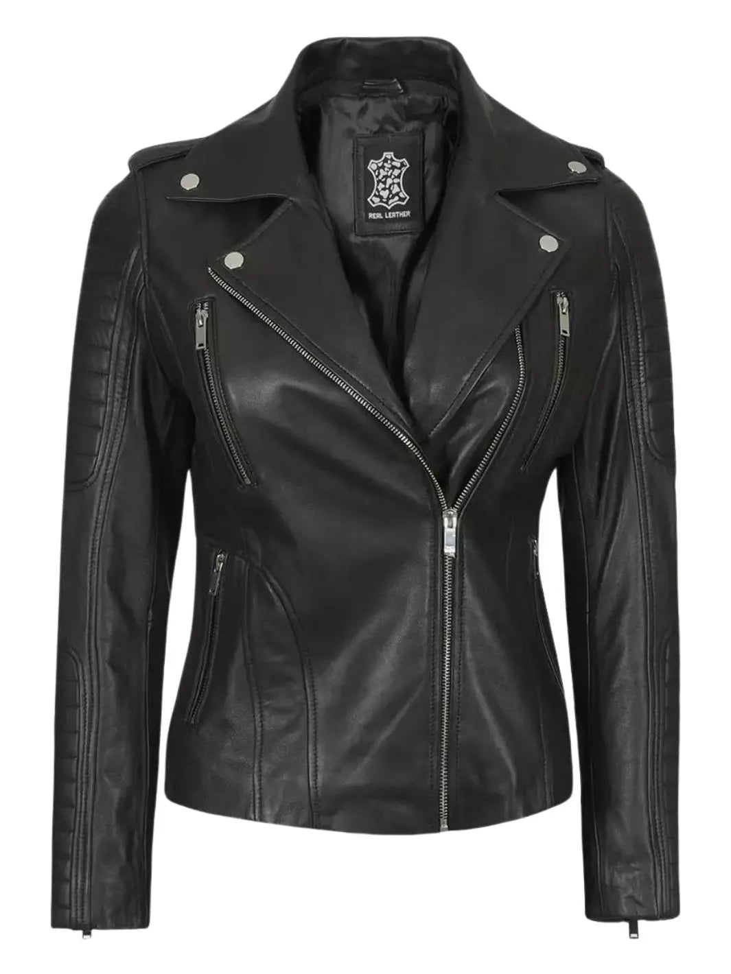 Womens Black Leather Biker Jacket With Removable Hood
