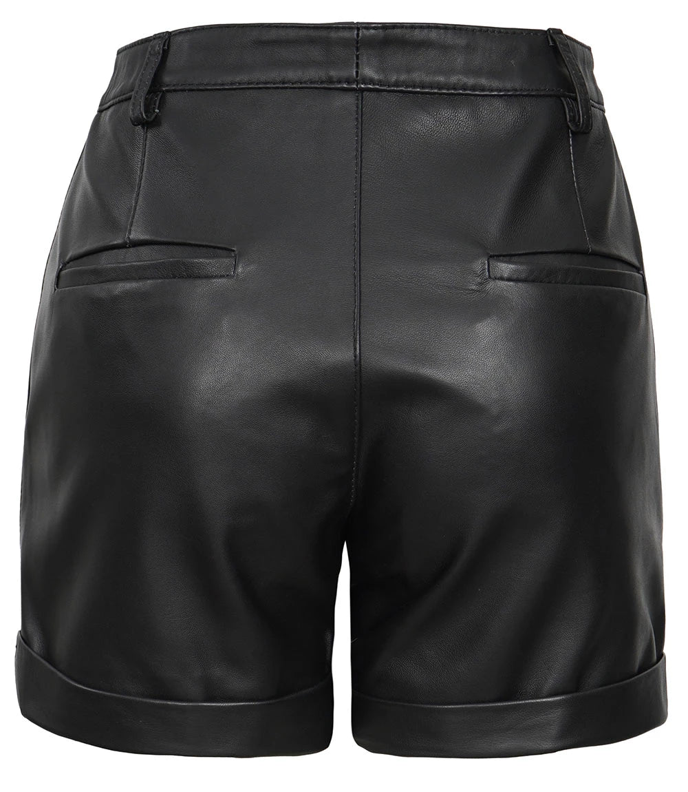 Women's Black High-Waisted Leather Shorts