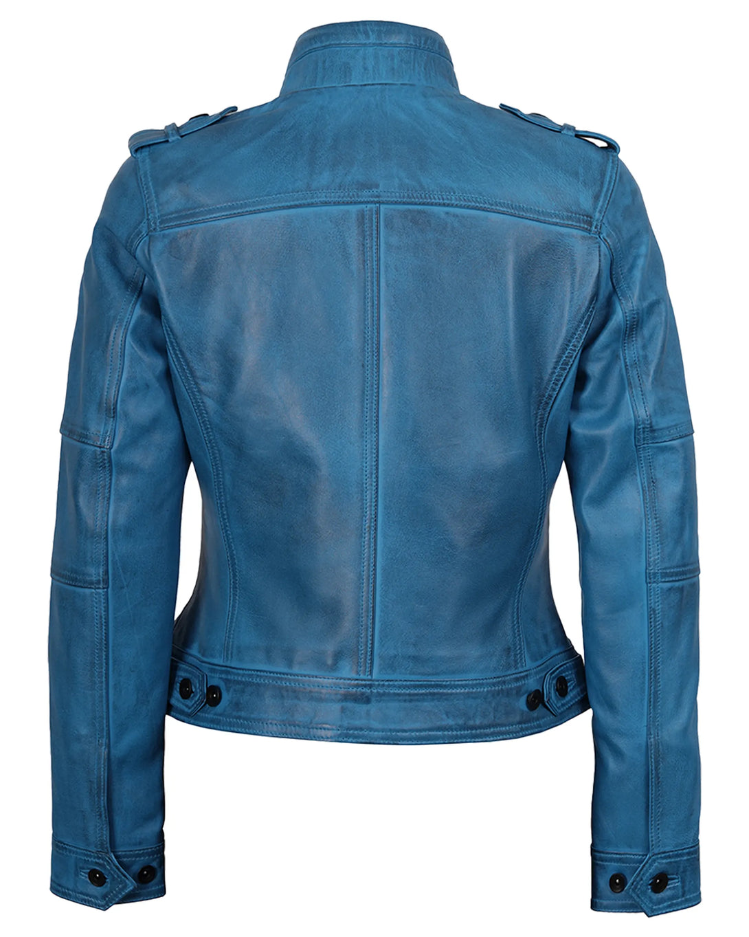 Womens Blue Biker Real Lambskin Leather Jacket