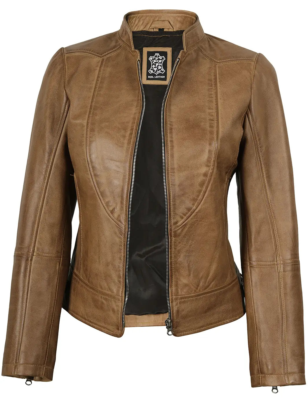Womens Camel Biker Leather Jacket 
