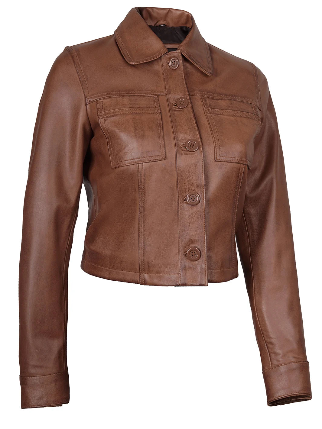 Womens Cropped Brown Leather Jacket