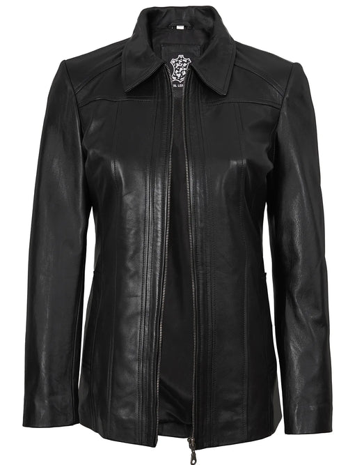 Womens Leather Black Car Coat Marsha 