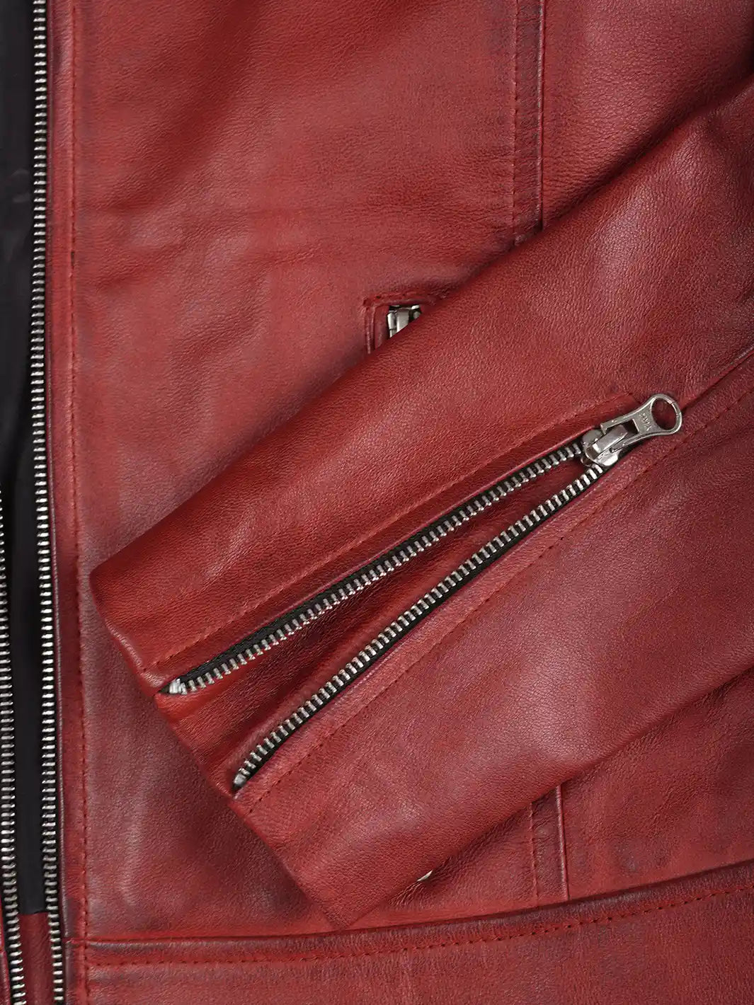 Womens Red Biker Leather Jacket Features