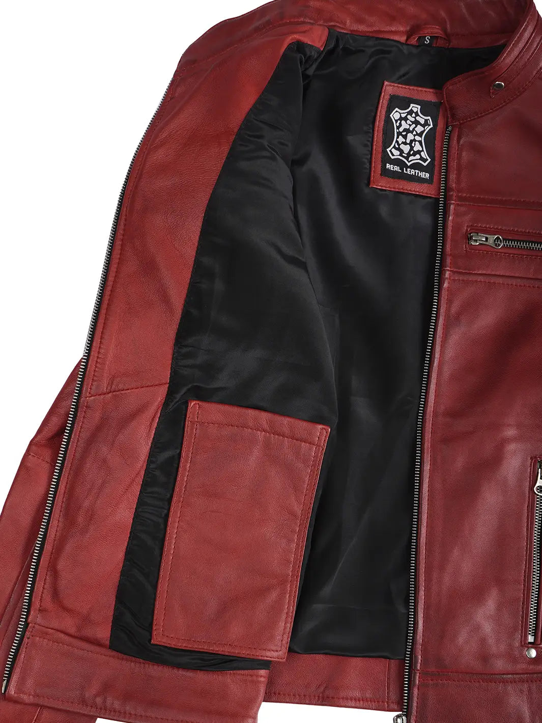 Womens Red Real Leather Jacket Features