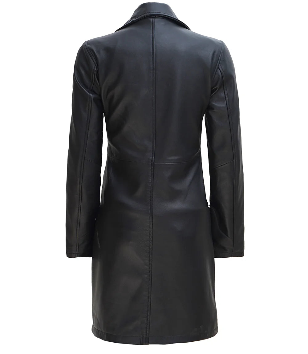 Womens black leather car coat