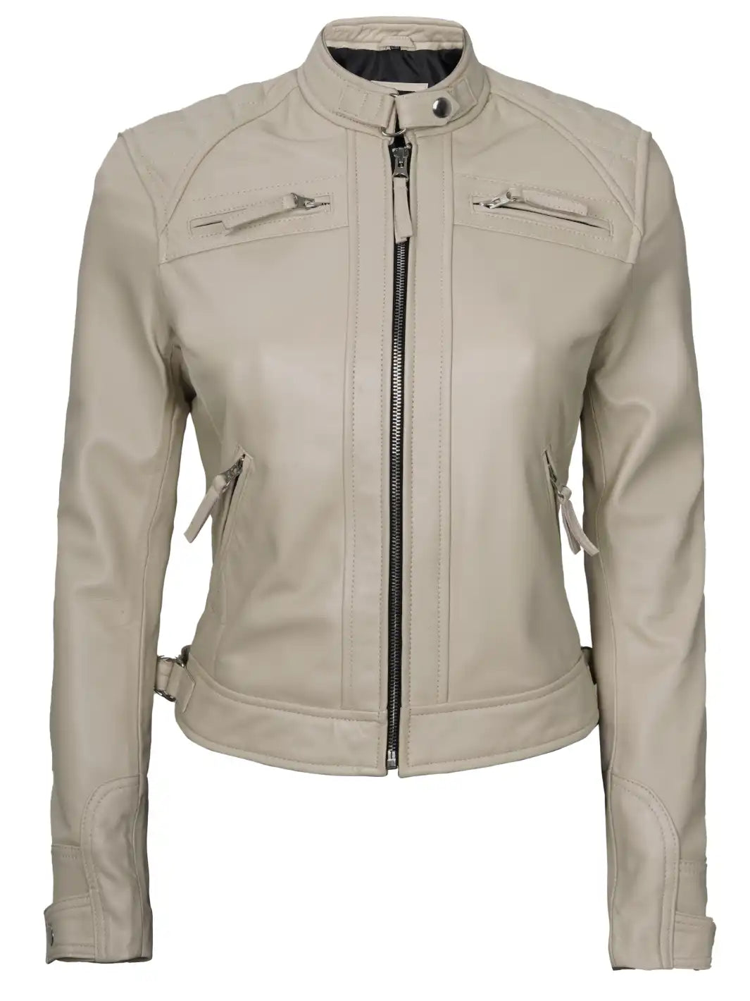 beige leather jacket