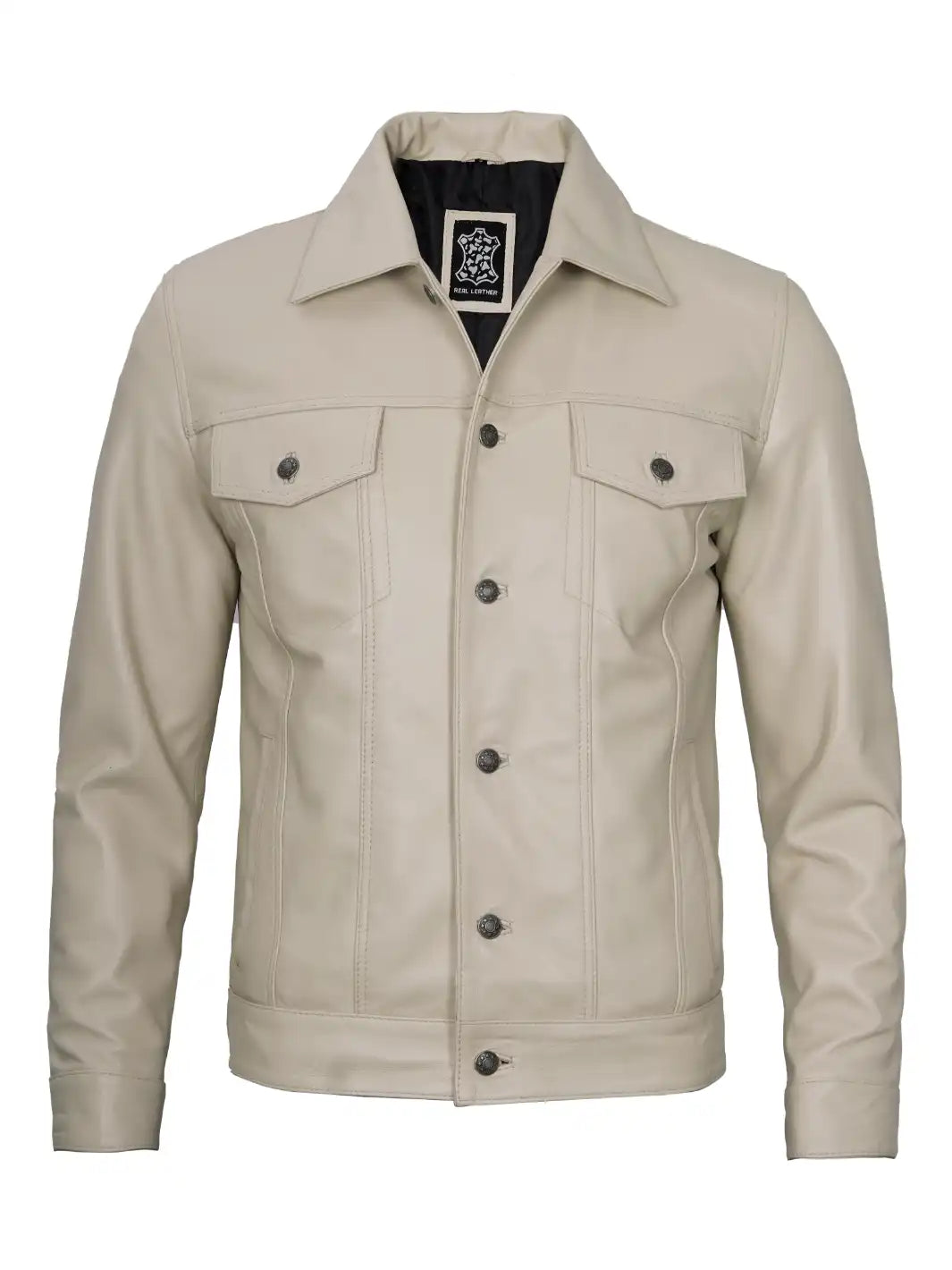 beige leather jacket