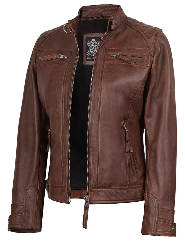 brown womens leather jacket