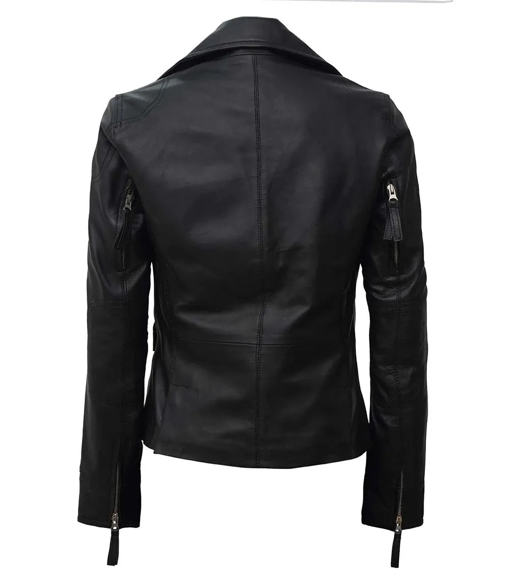 women black leather jacket