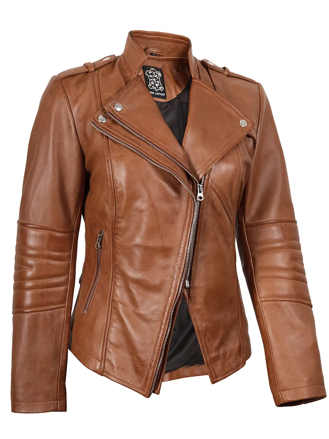 Womens Tan Brown Biker Leather Jacket