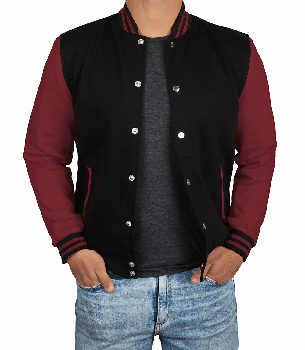 Mens Black & Maroon Varsity Jacket