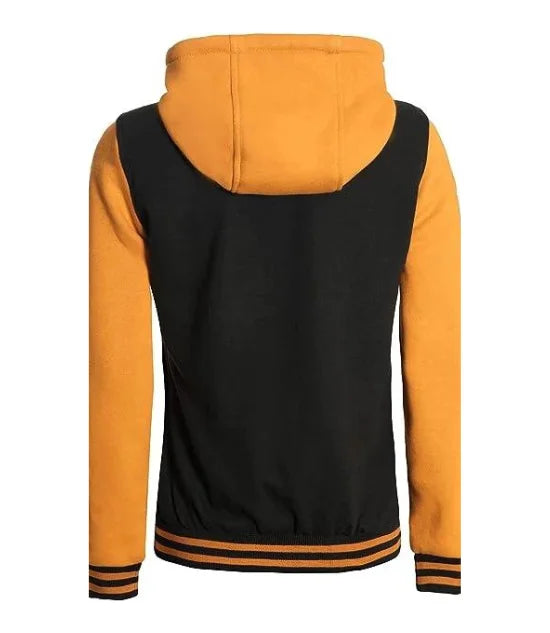 black and yellow varsity jacket hooded