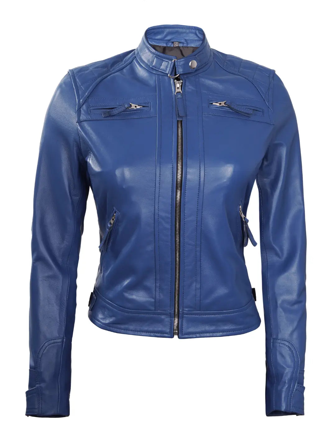 Blue cafe racer leather jacket