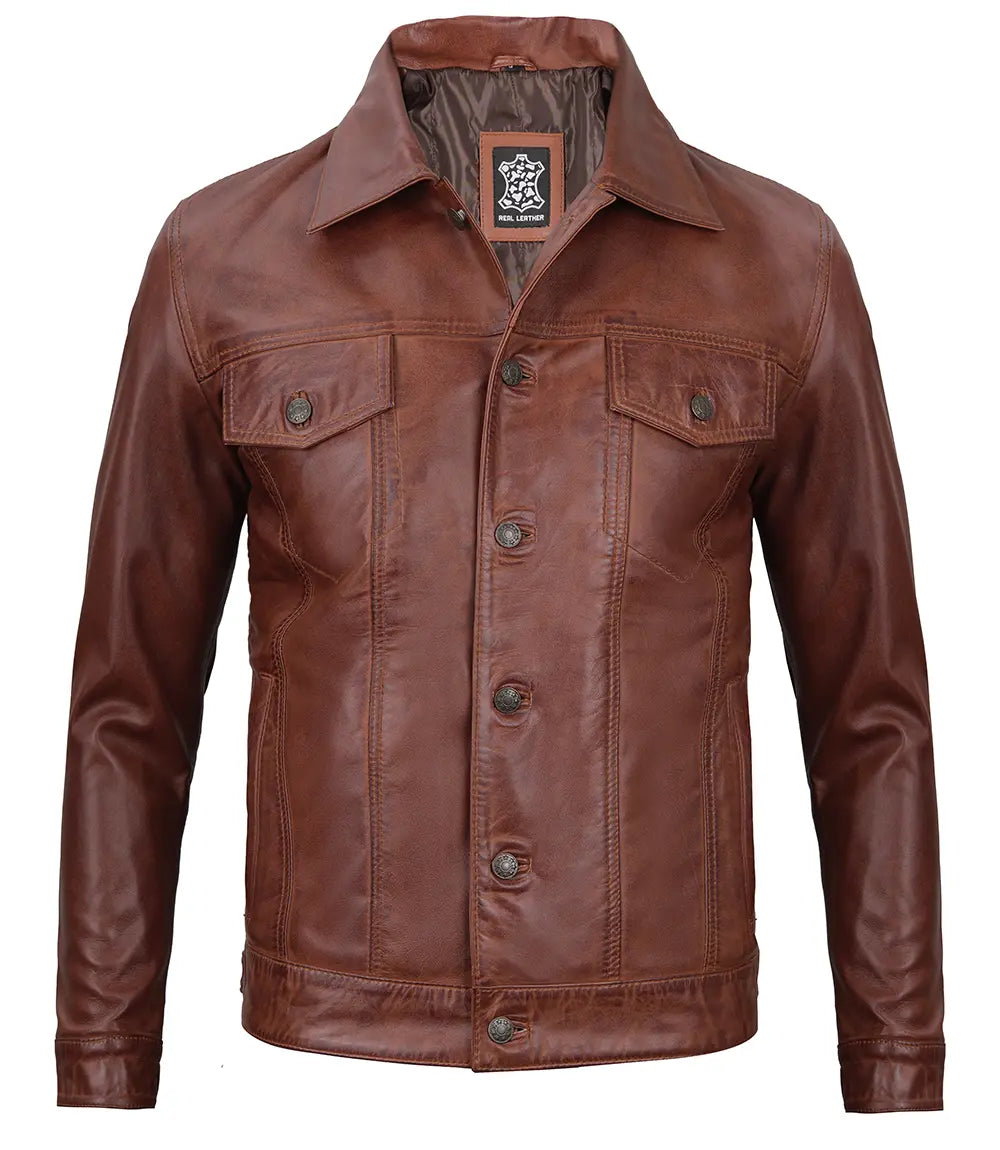 brown cognac leather jacket for men