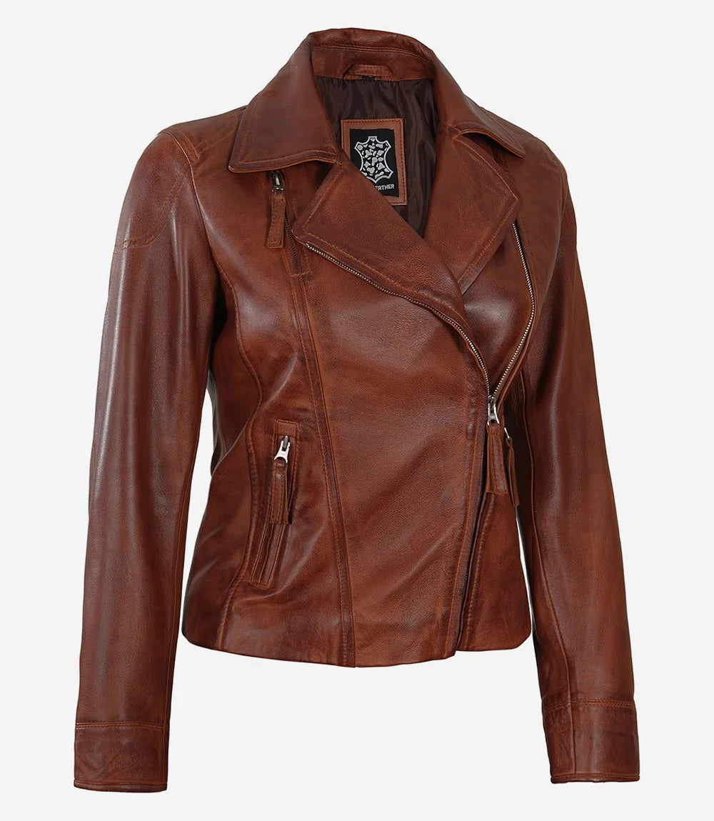 womens real lambskin biker leather jacket