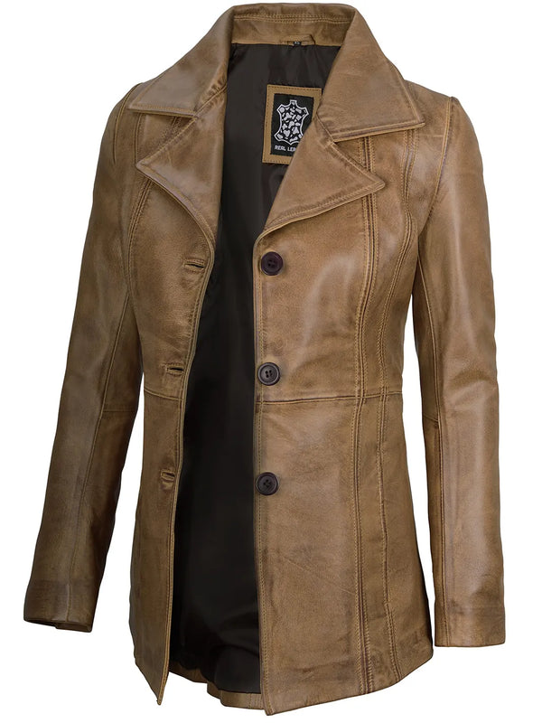 womens leather blazer camel