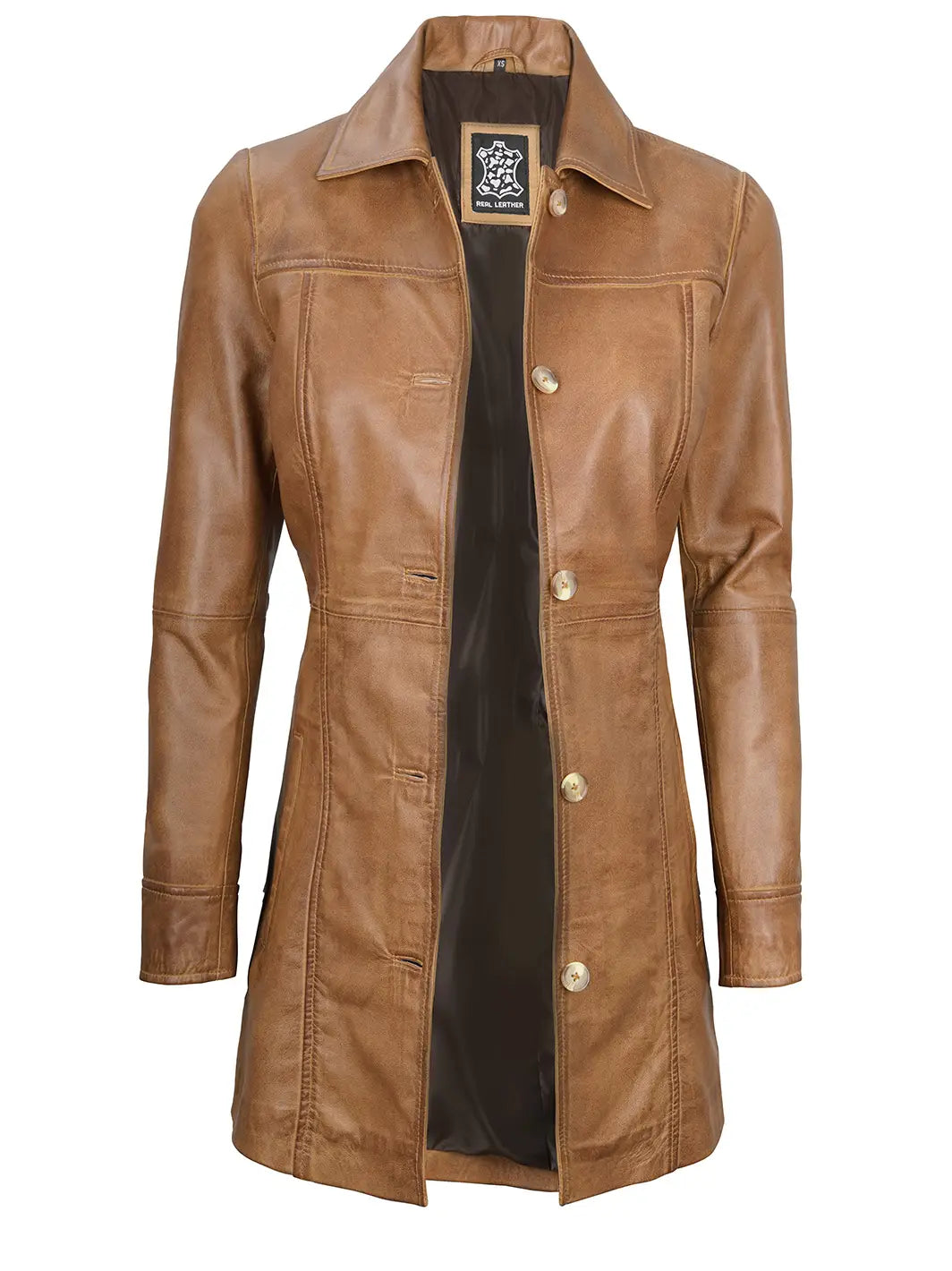 Camel leather car coat