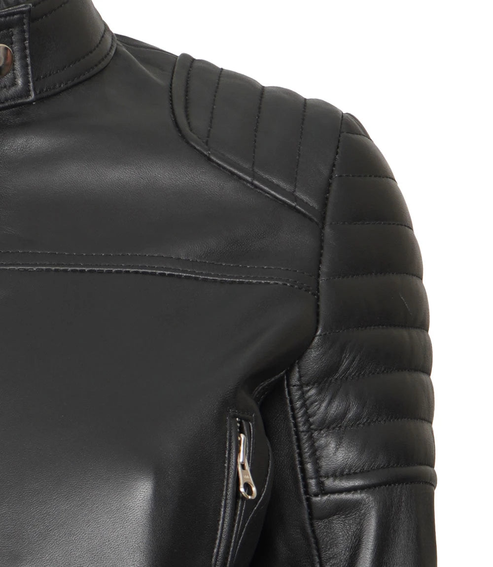 cropped cafe racer leather jacket