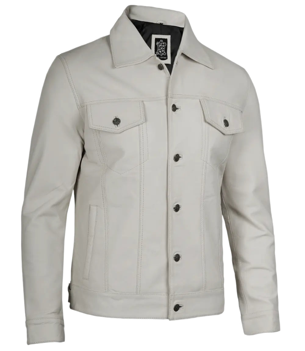 Off White Leather Trucker Jacket