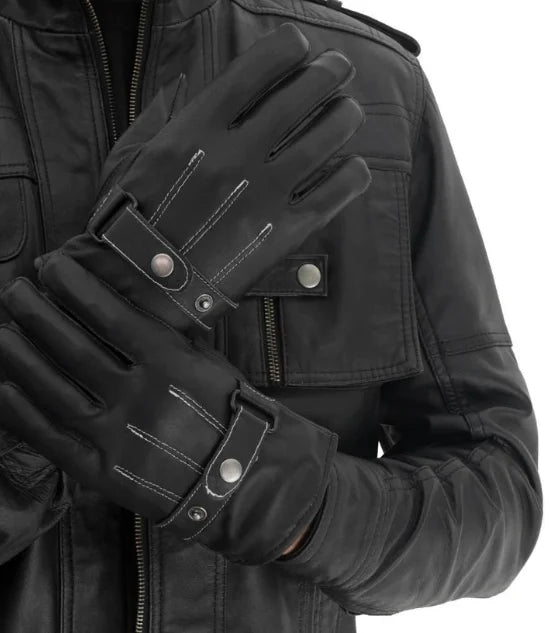 Men's Black Motorcycle Gloves Leather