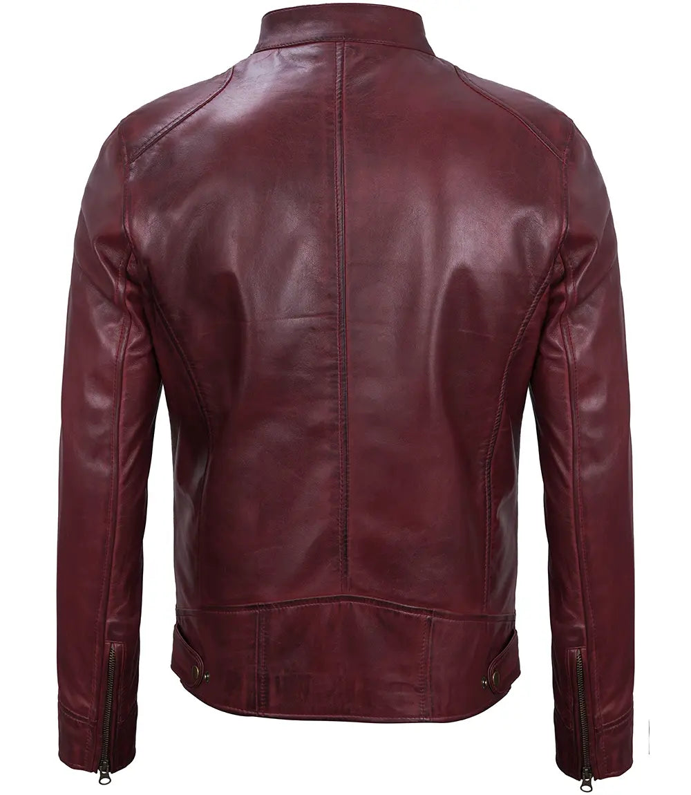 maroon cafe racer mens leather jacket