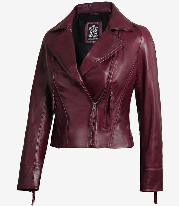 Maroon biker leather jacket