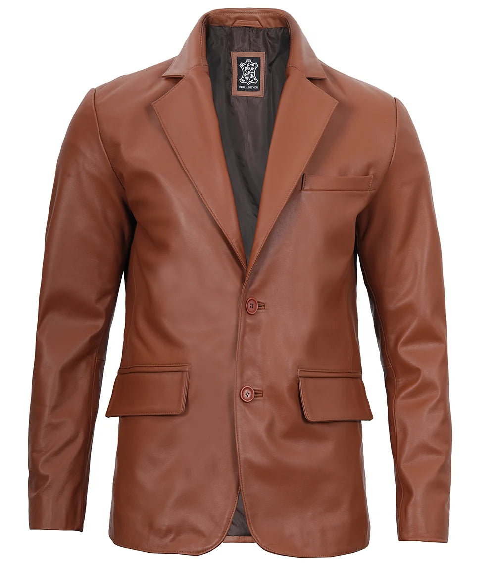 men blazer brown leather jacket