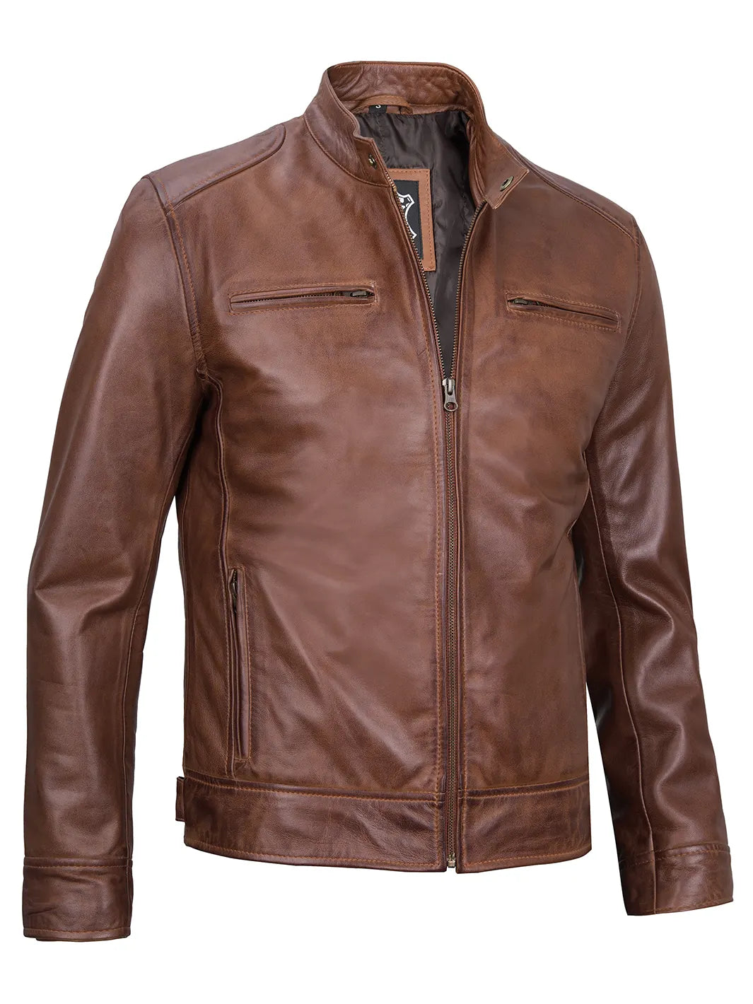 mens biker jacket brown