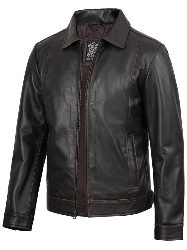 mens dark brown leather jacket