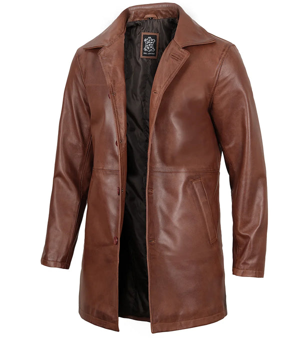 mens brown leather coat