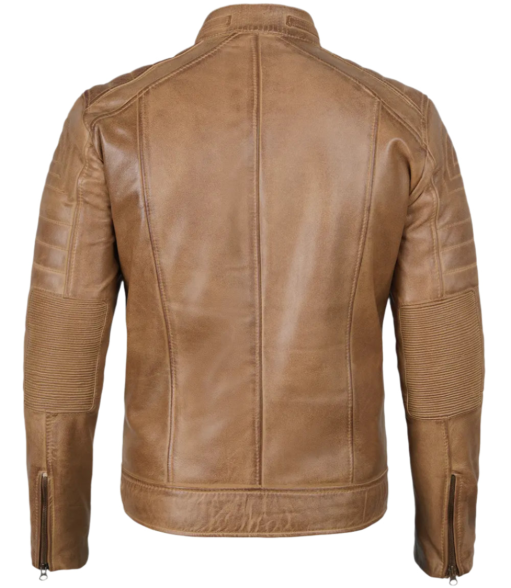 Tan Cafe Racer Real Leather Jacket