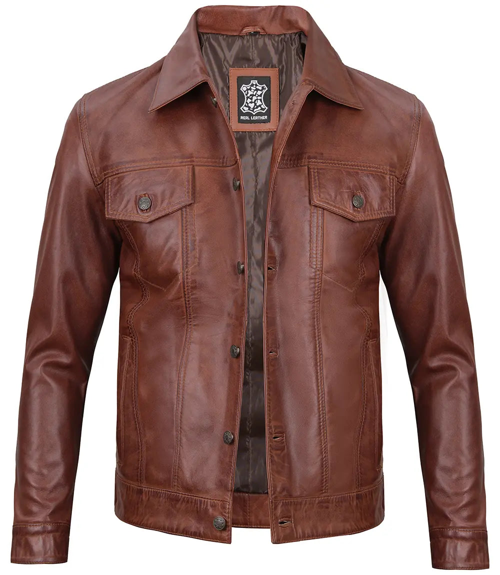 mens cognac brown leather jacket