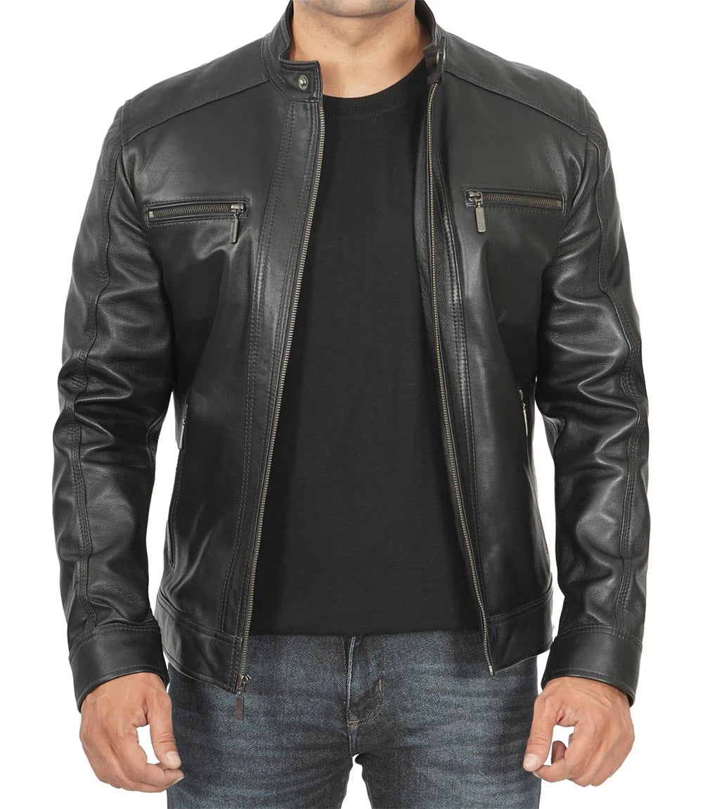 mens real lambskin leather jacket with hood bomber jacket