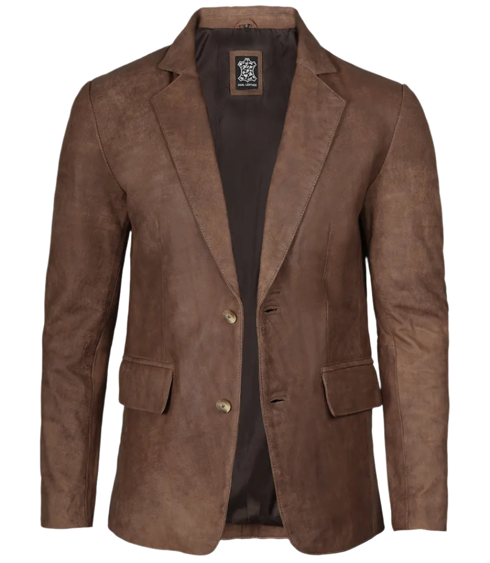 Men's Lambskin Snuff Brown Leather Blazer
