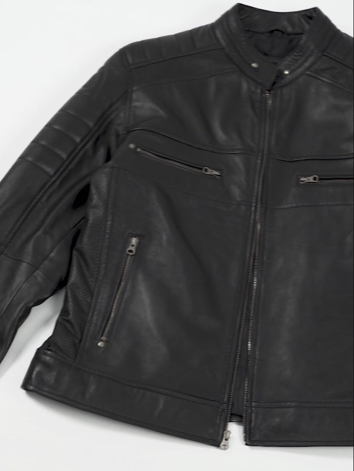 thumbnail interactive-video image 1 of Cafe Racer Jacket Decrum Men's Cowhide Leather Jacket - Casual Cafe Racer Style Brown Leather Jacket Ww1 Commemorative Coin 1 of 13