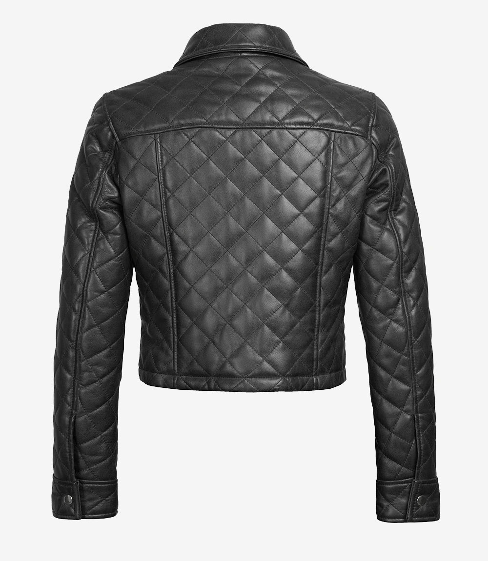 Black Cropped Leather Jacket Womens
