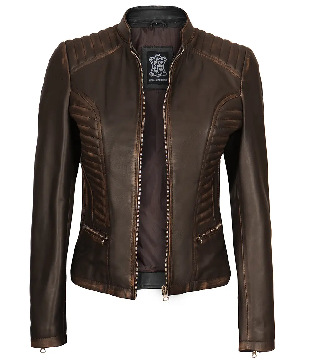 ruboff brown women leather jacket