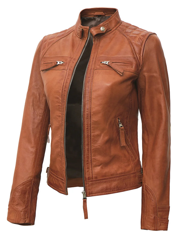 womens tan leather jacket