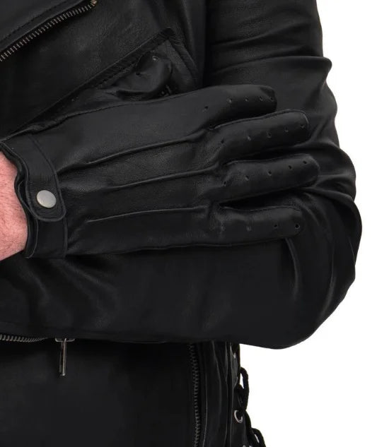 Men's Real Leather Black Driving Gloves