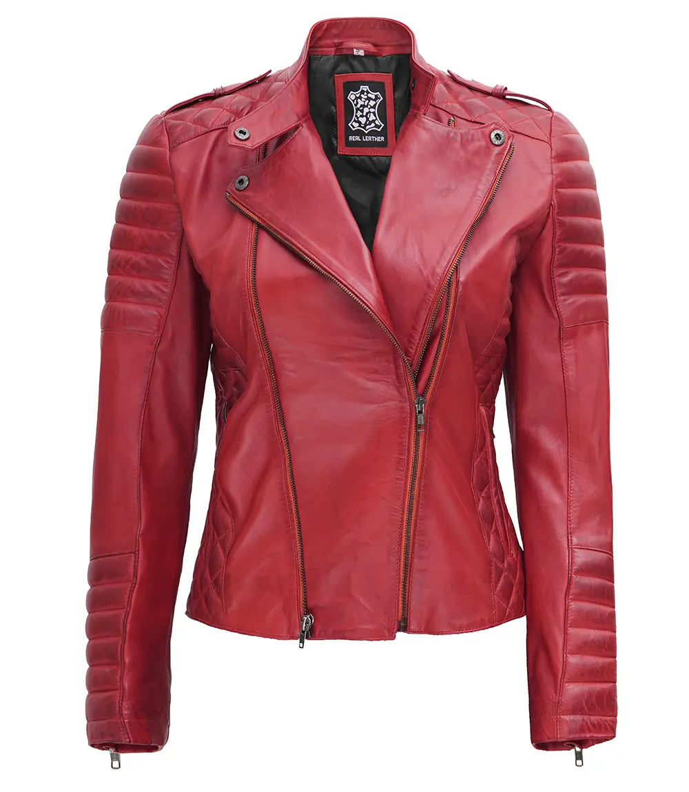 woemns red leather jackets