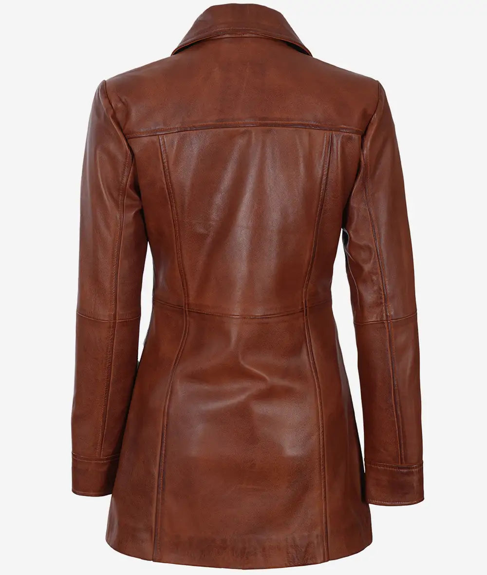 women cognac leather car coat
