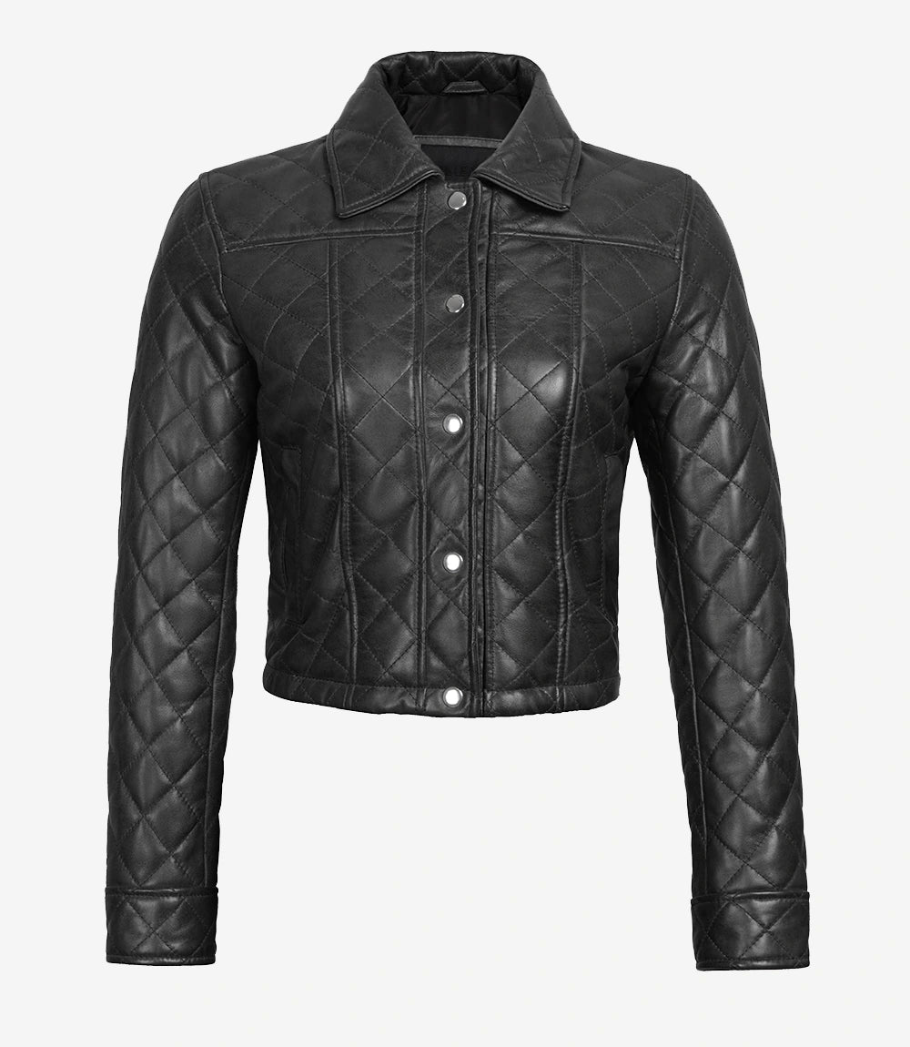 Womens Black Cropped Leather Jacket