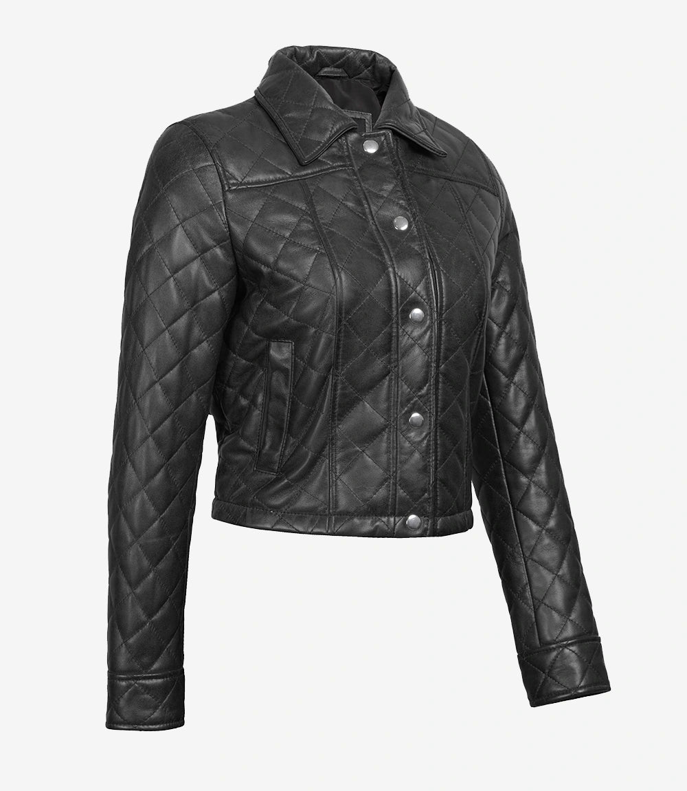 Black Cropped Leather Jacket Womens 